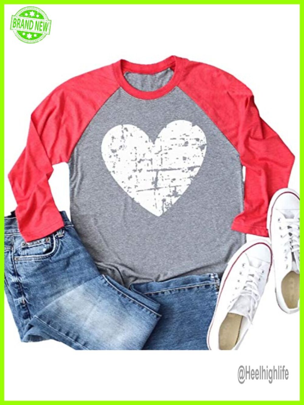 Womens Love Heart Graphic Tee Long Sleeve Casual Valentine's Day Top